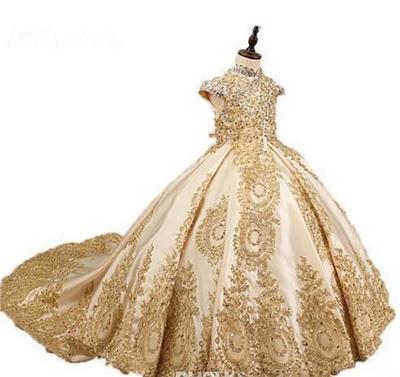  Gold Glitz Ball Gown Princess Little Girls Pageant Dresses Fuchsia Little Baby Camo Flower Girl Dresses With Beads