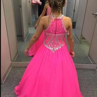 Lovely Fuchsia Beaded Crystals Girls Pageant Dresses A Line Halter Neck Kids Celebrity Evening Prom Party Gowns Custom Made - Thumbnail 1
