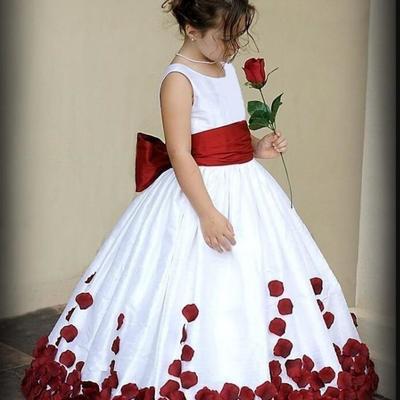 Pageant dress for girl red rose floor-length jewel back big bow flower girls dress family party gowns - Thumbnail 5