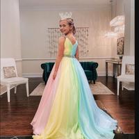 Rainbow Chiffon Little Girl Pageant Dresses Straps-Neck Girls Prom Gowns Zipper V Back Sleeveless A-Line Long Kids Formal Party Birthday Princess Wear - Thumbnail 1