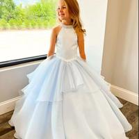 Light Ice Blue Girl Pageant Dress Crystals Beading Ruffles Organza little Kid Birthday Formal Party Long Gown Toddler Teens Preteen - Thumbnail 1