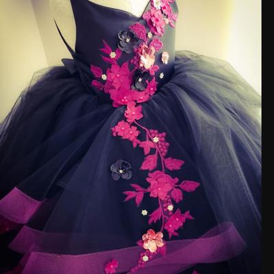 Lace crystals flower girl dresses tulle ball gown little girl wedding party gowns vintage pageant dress custom size - Thumbnail 3