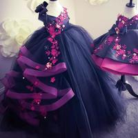 Lace Crystals Flower Girl Dresses Tulle Ball Gown Little Girl Wedding Party Gowns Vintage Pageant Dress Custom Size - Thumbnail 1