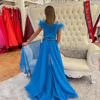 Blue Girl Pageant Dress Jumpsuit Romper Tulle Overlay Little Kids Birthday Cold-Shoulder Formal Party Gown Infant Toddler Teens - Thumbnail 1
