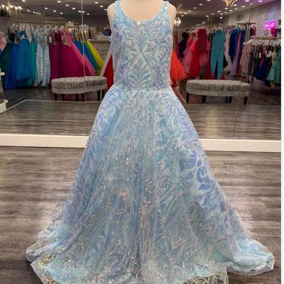 Liquid sequins girl pageant dresses scoop neckline a-line preteen formal event wear gowns lace-up back - Thumbnail 4