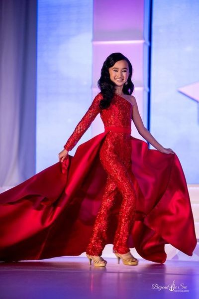 Red Lovely Little Girls Pageant Dresses Sequins Lace Jumpsuit with Detachable Train Flower Girl Dress