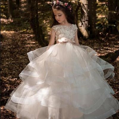  floral lace flower girl dresses ball gowns child pageant dresses long train beautiful little kids flowergirl dress - Thumbnail 2