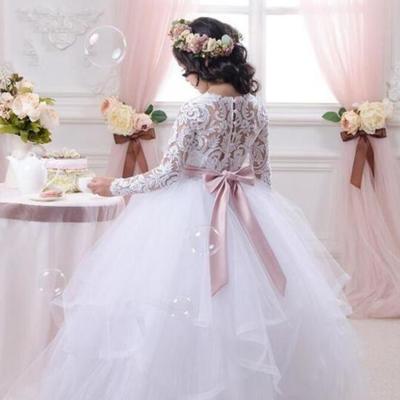 Flower girl dresses for weddings lace long sleeve girls pageant dresses first communion dress little girls prom ball gown - Thumbnail 2