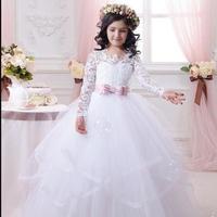 Flower Girl Dresses for Weddings Lace Long Sleeve Girls Pageant Dresses First Communion Dress Little Girls Prom Ball Gown - Thumbnail 1