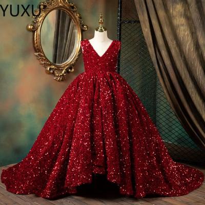 Girls pageant dresses sequined toddler ball gowns jewel long sleeves formal kids party gown flower girl dresses for wedding - Thumbnail 2