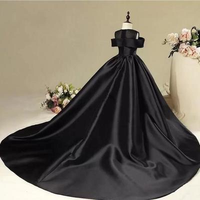 Flower girl dress for weddings ball gown black satin vestidos de comunion pageant dress first communion dresses - Thumbnail 5