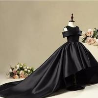 Flower Girl Dress For Weddings Ball Gown Black Satin Vestidos De Comunion Pageant Dress First Communion Dresses - Thumbnail 2