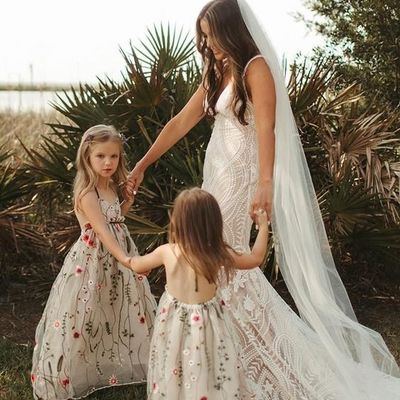 Flower girl dress for weddings floral flower embroidery lace vestidos de comunion pageant dress first communion dresses - Thumbnail 4