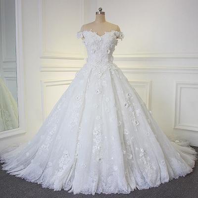 Off shoulder sweetheart ball gown wedding dress with lace appliqués - Thumbnail 4