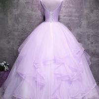 Lavender Tulle with Flowers Ball Gown Long Formal Dress - Thumbnail 1
