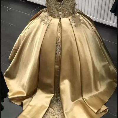 Gold crystal flower girls dress pageant dresses ball gown beaded toddler infant clothes little kids birthday gowns  - Thumbnail 3