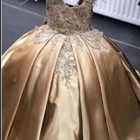 Gold Crystal Flower Girls Dress Pageant Dresses Ball Gown Beaded Toddler Infant Clothes Little Kids Birthday Gowns  - Thumbnail 3