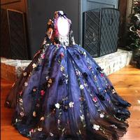 Pretty Fairty Flower Girls Dress High Neck Long Sleeve 3D Floral Apliques Girls Pageant Dresses Lovely Hand Made Flowers Birthday Dress - Thumbnail 3