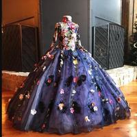 Pretty Fairty Flower Girls Dress High Neck Long Sleeve 3D Floral Apliques Girls Pageant Dresses Lovely Hand Made Flowers Birthday Dress - Thumbnail 2