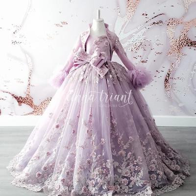 Lavender beaded ball gown girls pageant dresses spaghetti straps princess flower girl dress appliqued first communion dress - Thumbnail 2