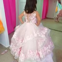 Cute Pink Flower Girl Dresses for Wedding Lace 3D Floral Appliqued Little Girls Pageant Dress Tiered Skirts - Thumbnail 1