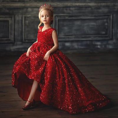 Toddler girl's pageant dresses sparkling sequined long princess birthday party vestidos sleeveless kids formal wear - Thumbnail 3