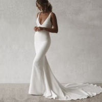 Mermaid Backless Wedding Dresses Bridal Gown V Neck - Thumbnail 1