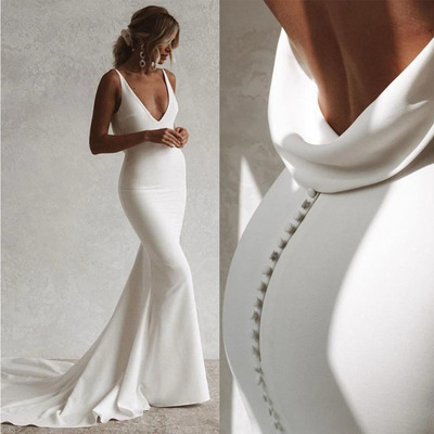 Mermaid Backless Wedding Dresses Bridal Gown V Neck