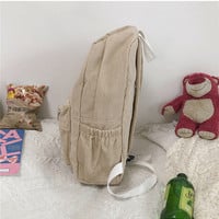 Cute face corduroy school backpack - Thumbnail 5