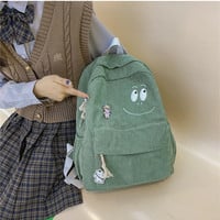 Cute face corduroy school backpack - Thumbnail 2