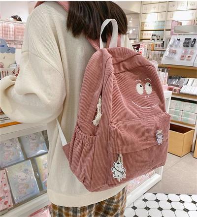 Cute face corduroy school backpack
