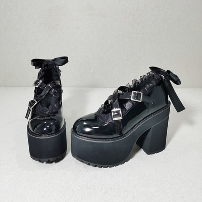 Lace rhinestone bowknot detachable heeled shoes