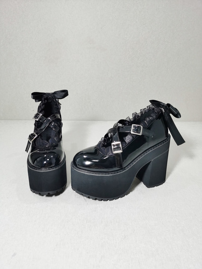 Lace Rhinestone Bowknot Detachable Heeled Shoes