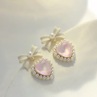 Heart Bow Pearl Coquette Girl Sweet Earrings - Thumbnail 2