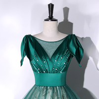 Green Tulle Sequins Long Prom Dress, A-Line Evening Gown - Thumbnail 1