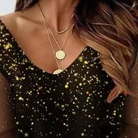 V-Neck Casual Loose Print Long-Sleeved T-Shirt - Thumbnail 2