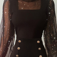 Casual Mesh Long-Sleeved Split Dress - Thumbnail 1