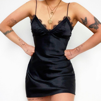 V-neck sling lace sleeveless dress - Thumbnail 2