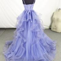 Lovely Purple Tulle Long Lace Formal Prom Dress - Thumbnail 1
