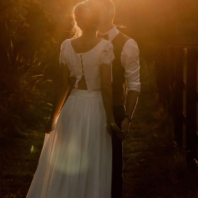 Two piece wedding dresses bridal gown v neck bd061 - Thumbnail 1