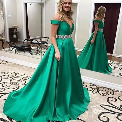 Green Prom Dresses Off Shoulder with Beaded