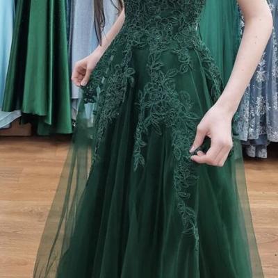 A line emerald green long prom dress for teens - Thumbnail 2