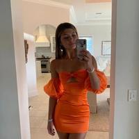 Sexy Off Shoulder Orange Short Homecoming Dresses - Thumbnail 1