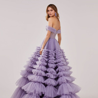 Lavender Tiered Prom Dresses Sweetheart Off the Shoulder Ruffled Long Evening Dress Lace-up Wedding Party Gown - Thumbnail 2