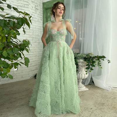  Elegant Tiered Tulle Long Prom Dresses Embroidery Beading Bow Straps Sweetheart Pleat Ruched Ruffles Evening Gowns
