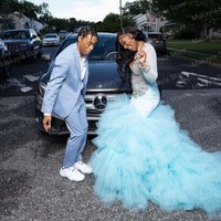 Elegant Prom Dresses Aso Ebi Mermaid V-Neck Long Sleeves Applique Crystals Ruffles Tulle Plus Size Women Cocktail Party Gowns - Thumbnail 2