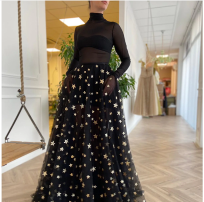 Glittering stars Prom Dresses Black Sparkly Evening Gowns