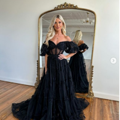 Elegant prom dresses black off the shoulder cocktail party gowns