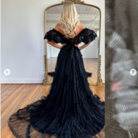 Elegant Prom Dresses Black Off the Shoulder Cocktail Party Gowns - Thumbnail 1