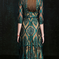 Elegant Green Evening Dress Vintage Sequins Appliques Shining Long Prom Formal Gown Vestidos De Fiesta - Thumbnail 2